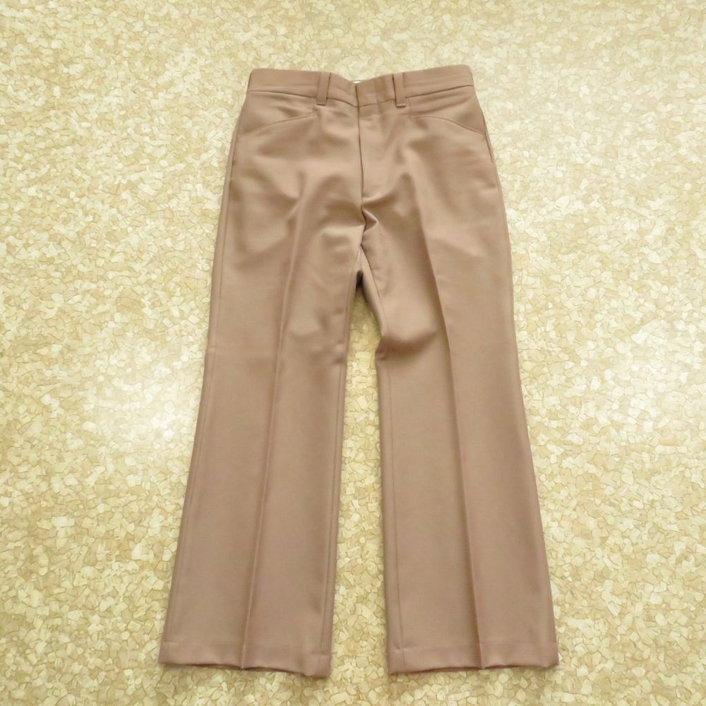 Mens Vintage Polyester Twill Pants Flare Leg Flat Front 34wx29.5